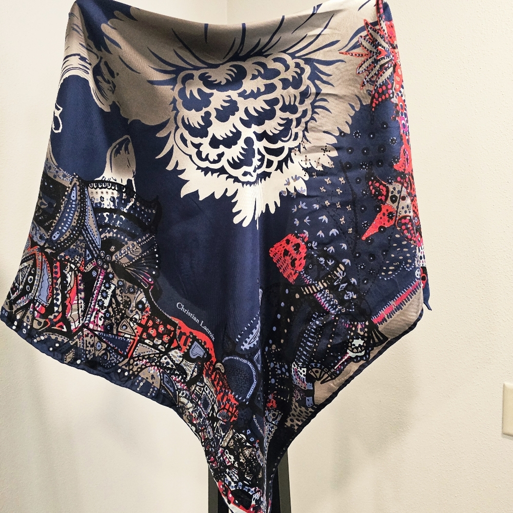 Christian Lacroix  34" Navy and Red Silk Scarf